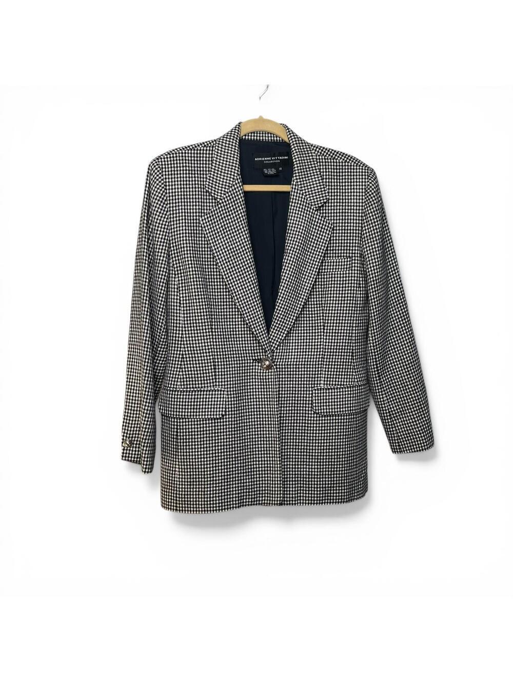 Vintage Black and White Wool Houndstooth Blazer Jacket